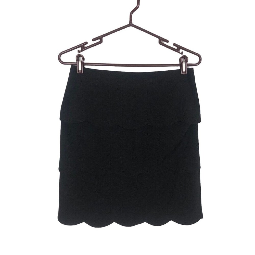 Adrienne Vittadini Black Scalloped Tiered Skirt Women's Size 4